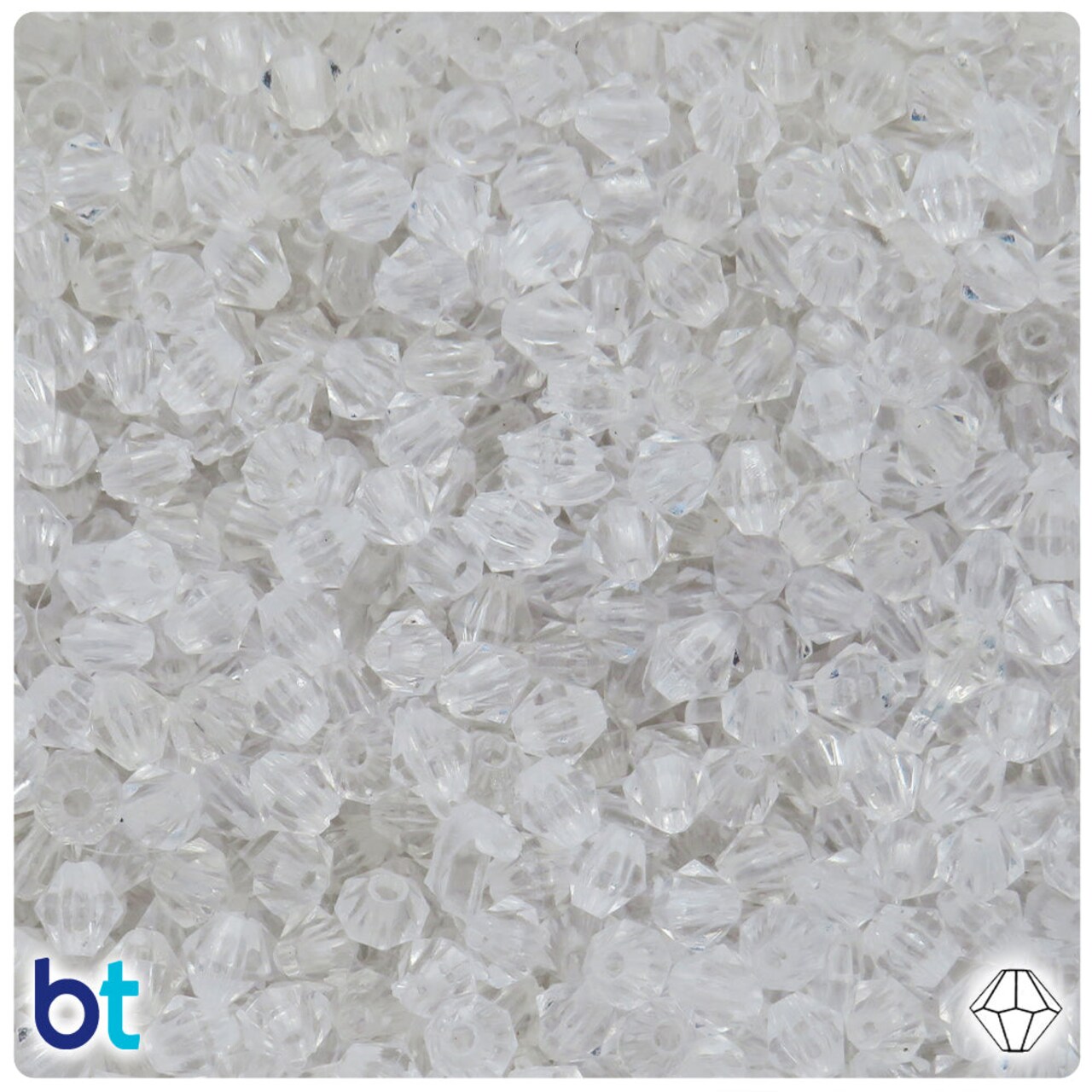 BeadTin Clear Transparent 6mm Faceted Bicone Plastic Craft Beads (500pcs)